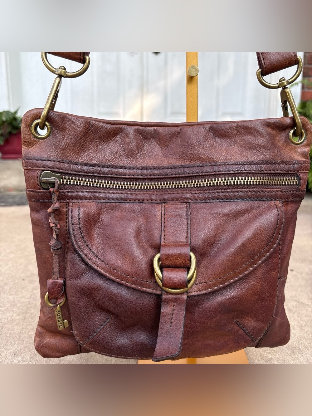 Vintage Fossil Brown Leather Crossbody Bag